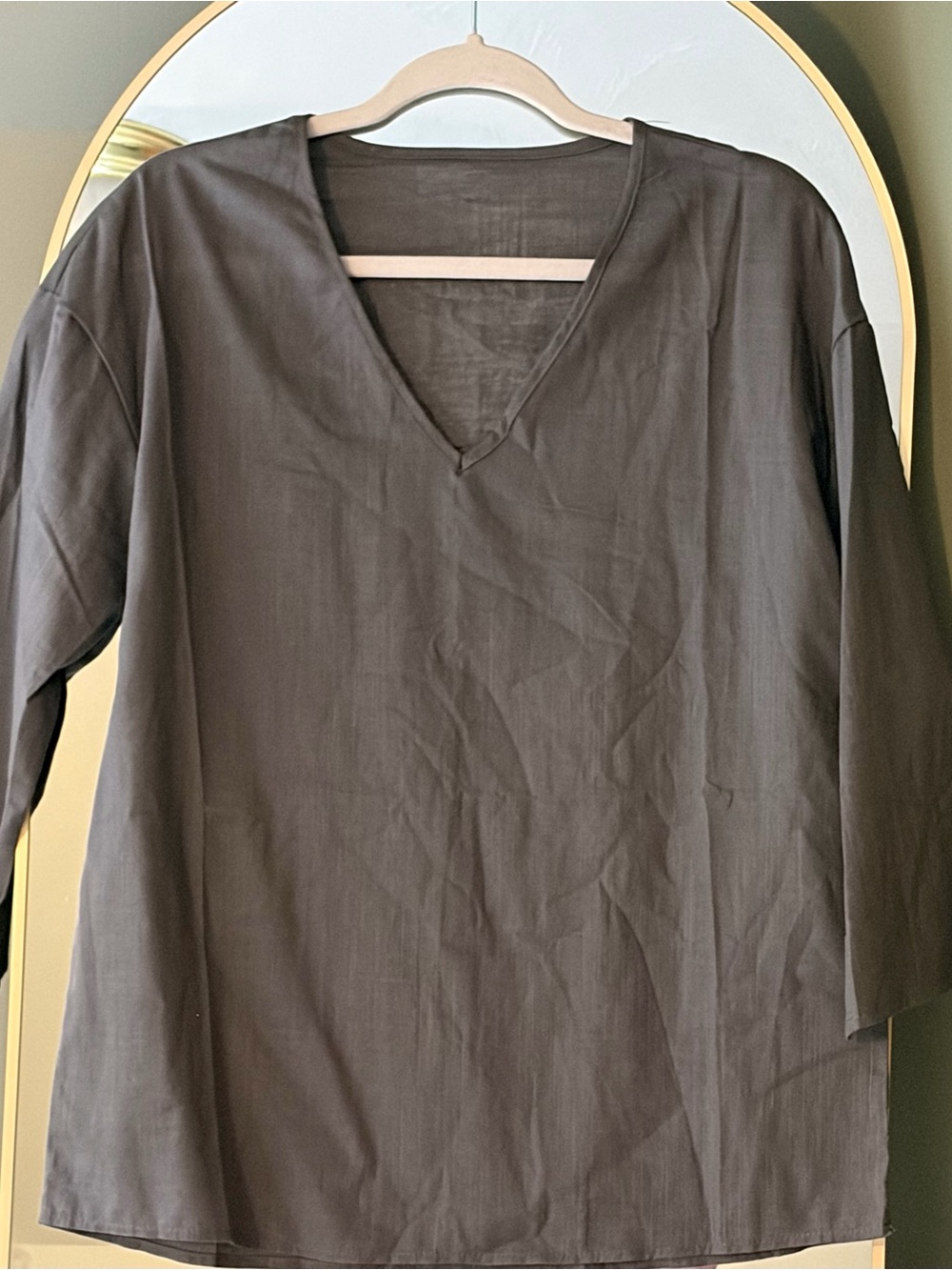Men's Dark Brown V-Neck Long Sleeve Shirt